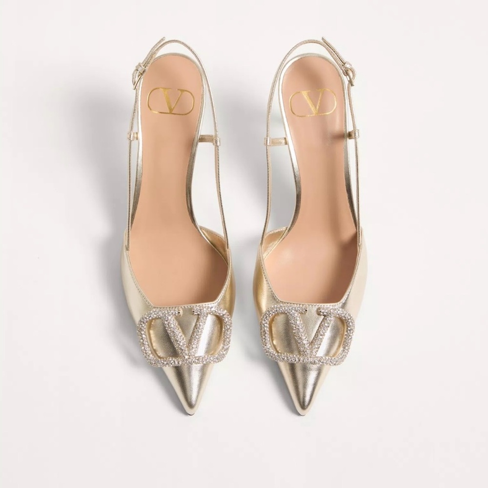 Valentino Metallic Gold Slingback Heels glow Laminated Nappa Slingback Pump 80mm
